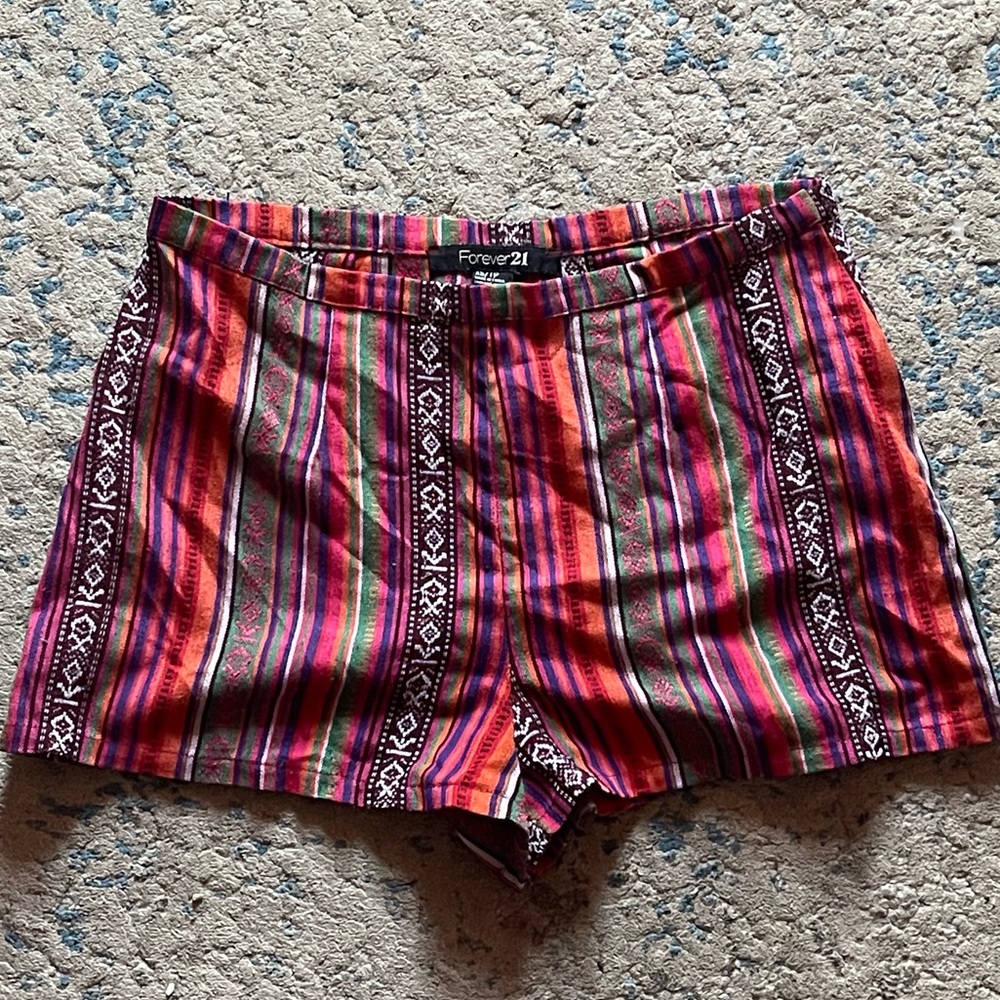 Forever 21 Womens Short Shorts Striped Mexican Pattern XS Pink Red